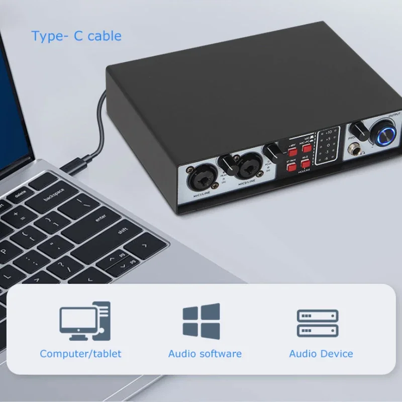 Professional recording sound card mini 2 Channel audio interface USB for Musical Instruments Live streaming recording singing
