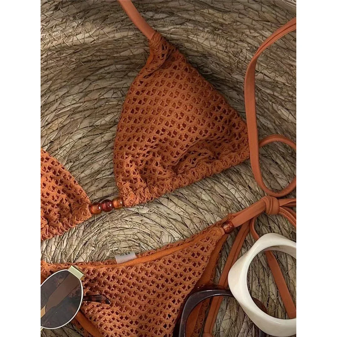 Zweiteiliges Bikini-Set mit Trägern, hohem Beinausschnitt, Badeanzug, Badebekleidung, aushöhlendem Design, Neckholder-Bikini, Damen-Badeanzug, Damen-Badebekleidung M126 – Detail 5