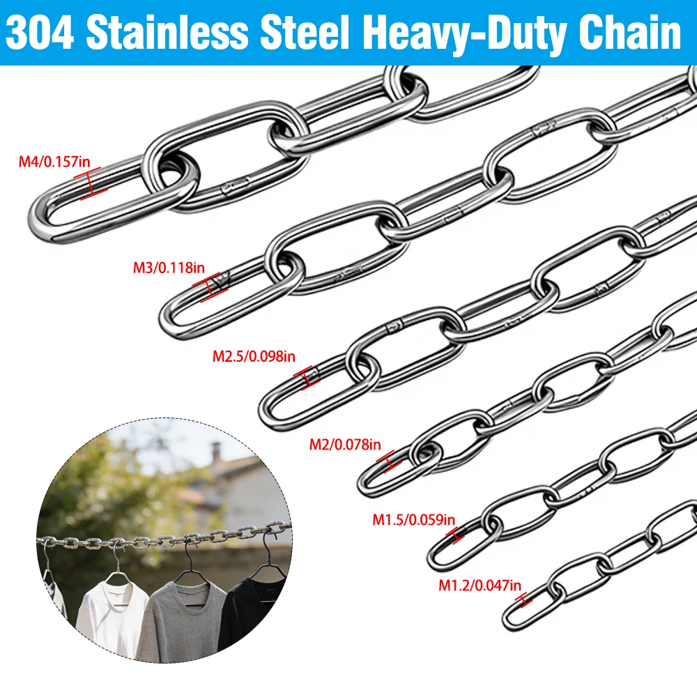 

Цепь из нержавеющей стали 1.2-4 мм, высокополированная, сварная, усиленная, для поводков для животных, веревок для белья, использования на открытом воздухе и подвешивания