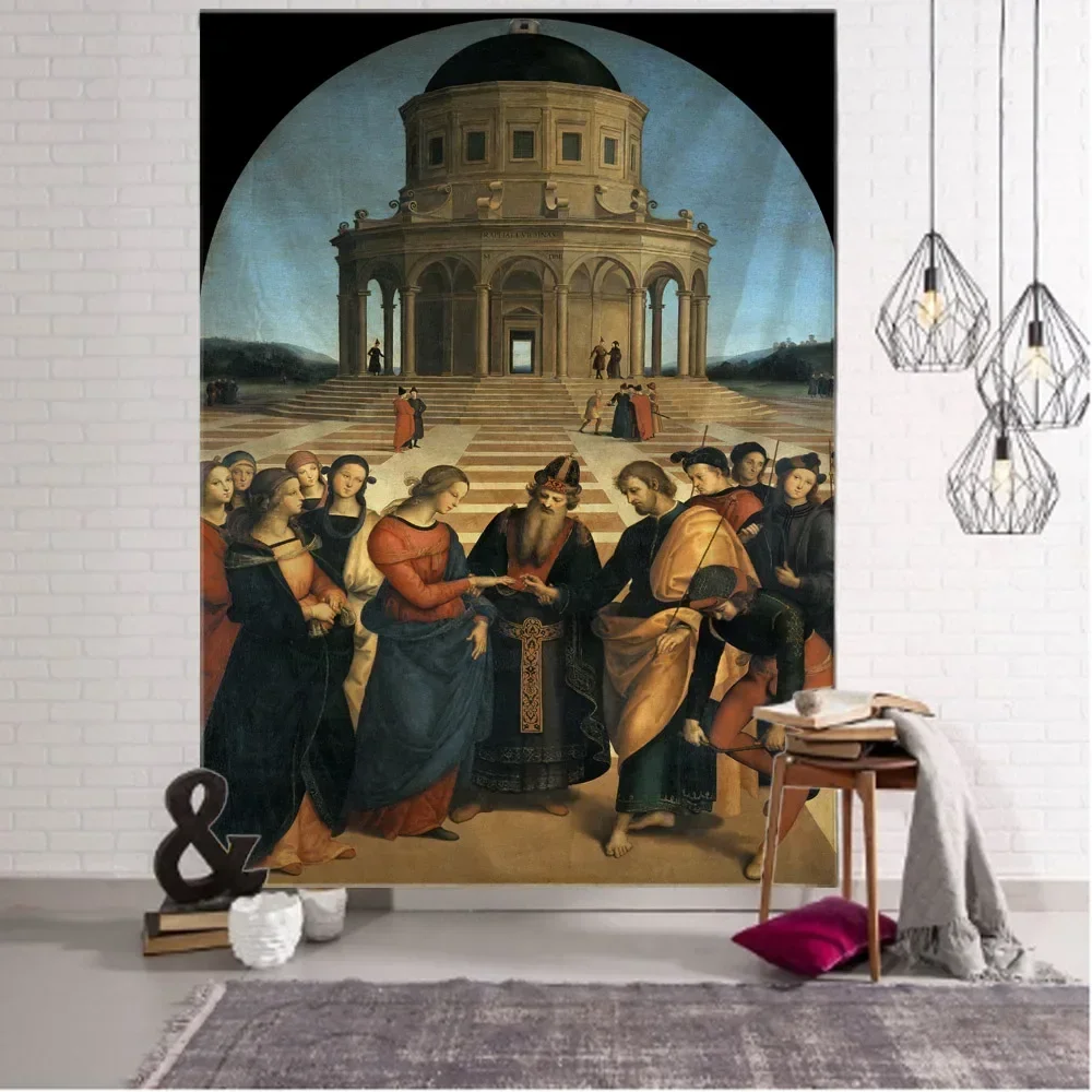 

Retro oil painting tapestry, European style landscape wall hanging cloth, living room, bedroom, home background wall decoration