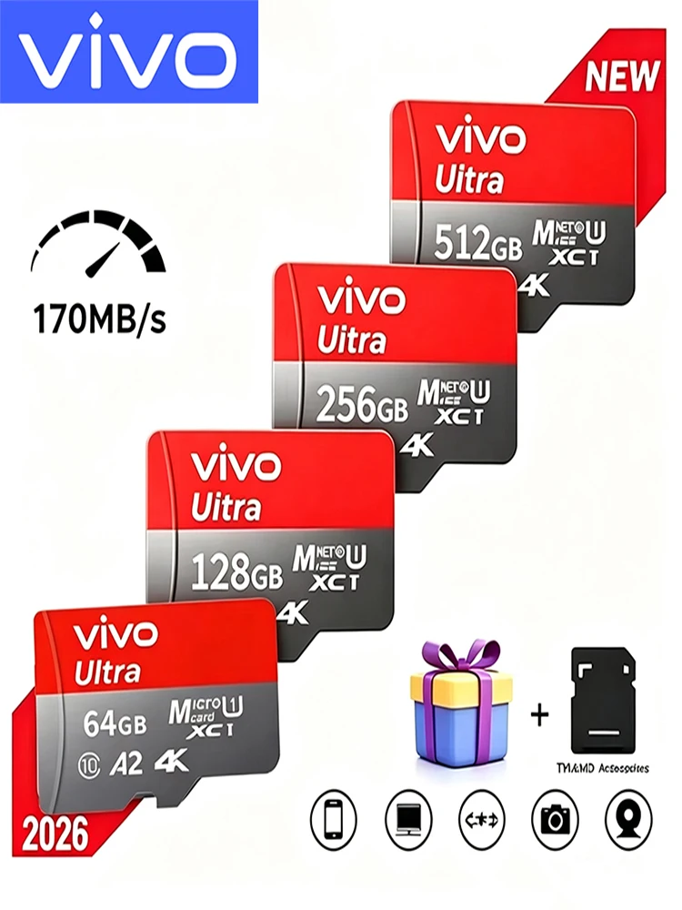 VIVO Speicherkarte Micro SD Karte 1TB 128GB 64GB Speicherkarte A2 4K Flash-Karten Microsd Kompatibel mit DJI Pocket 3 Produkt