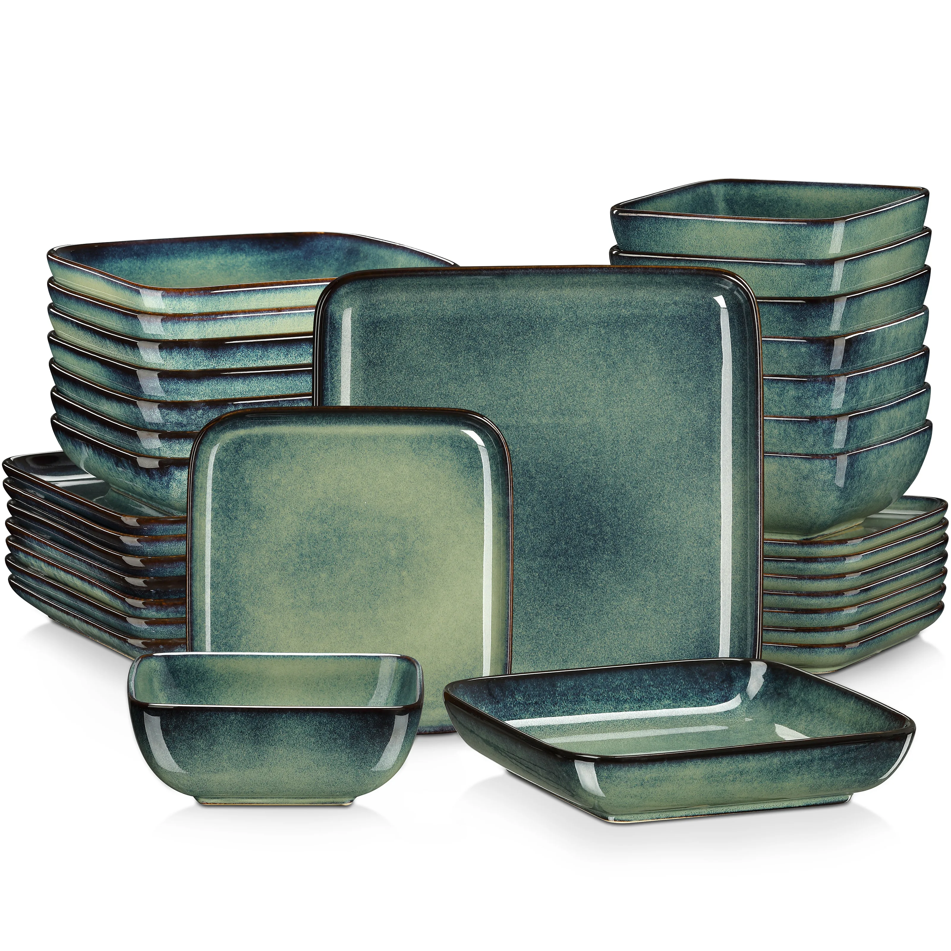 vancasso Stern Dinner Set Groen Vierkant Oven Verandering Glazuur Servies 16-delig Keuken Servies Keramische Servies Set voor 4 personen - afbeelding 1