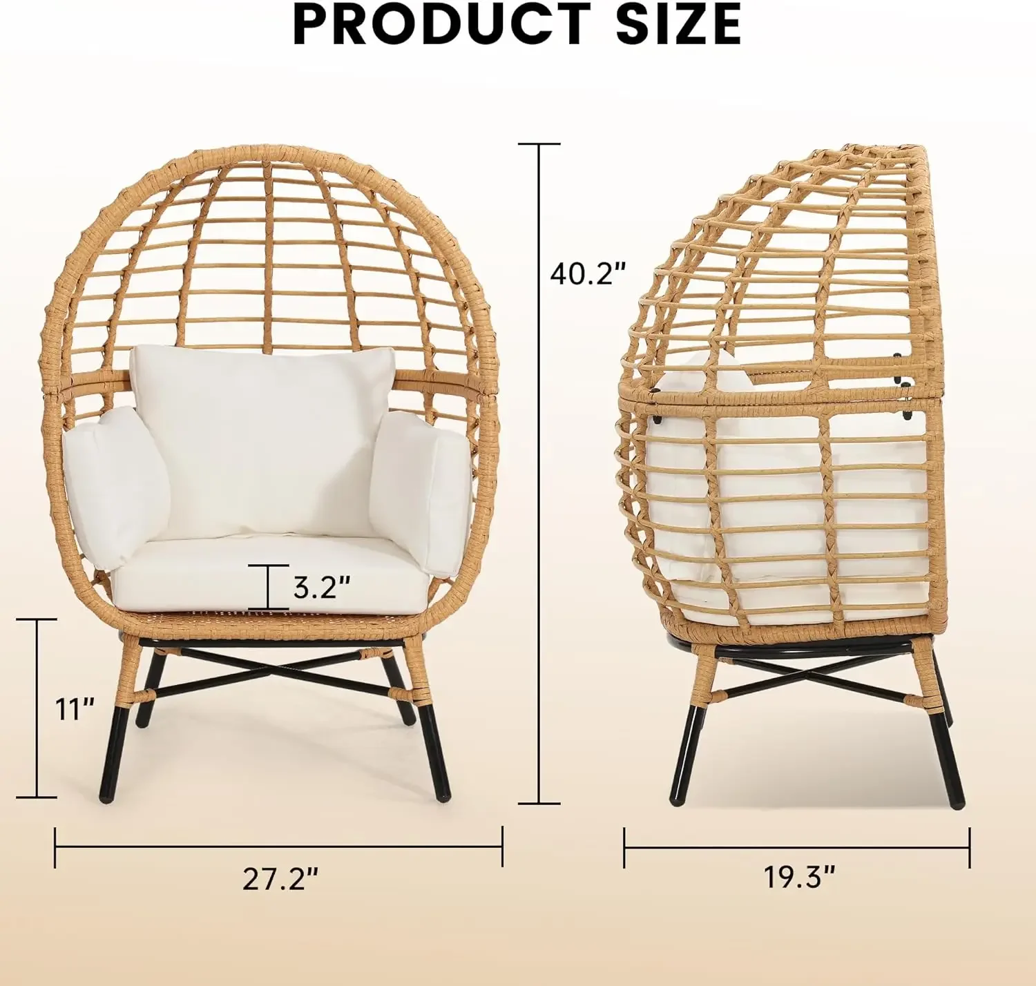 Chair for Children, Indoor Wicker Kids Egg Chair, Outdoor Patio Rattan Egg Chair with Overstuffed Cushions, Natural Rattan with