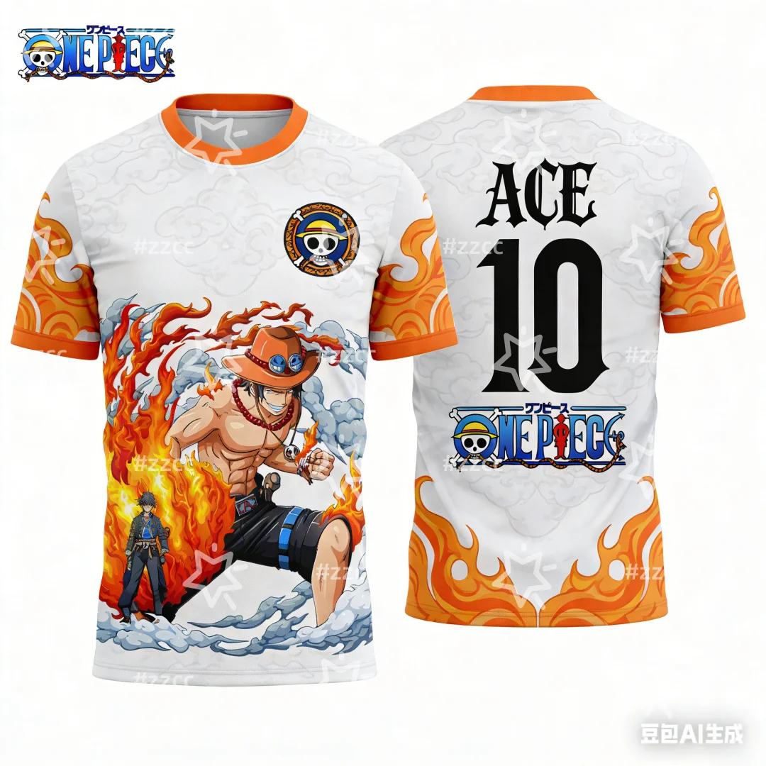 2026 Japanese Anime Fire Fist Ace Zoro From One Piece Graphic T-shirt Football Jersey Sports Dry Quickly Men's T-Shirt Kid's Y2k