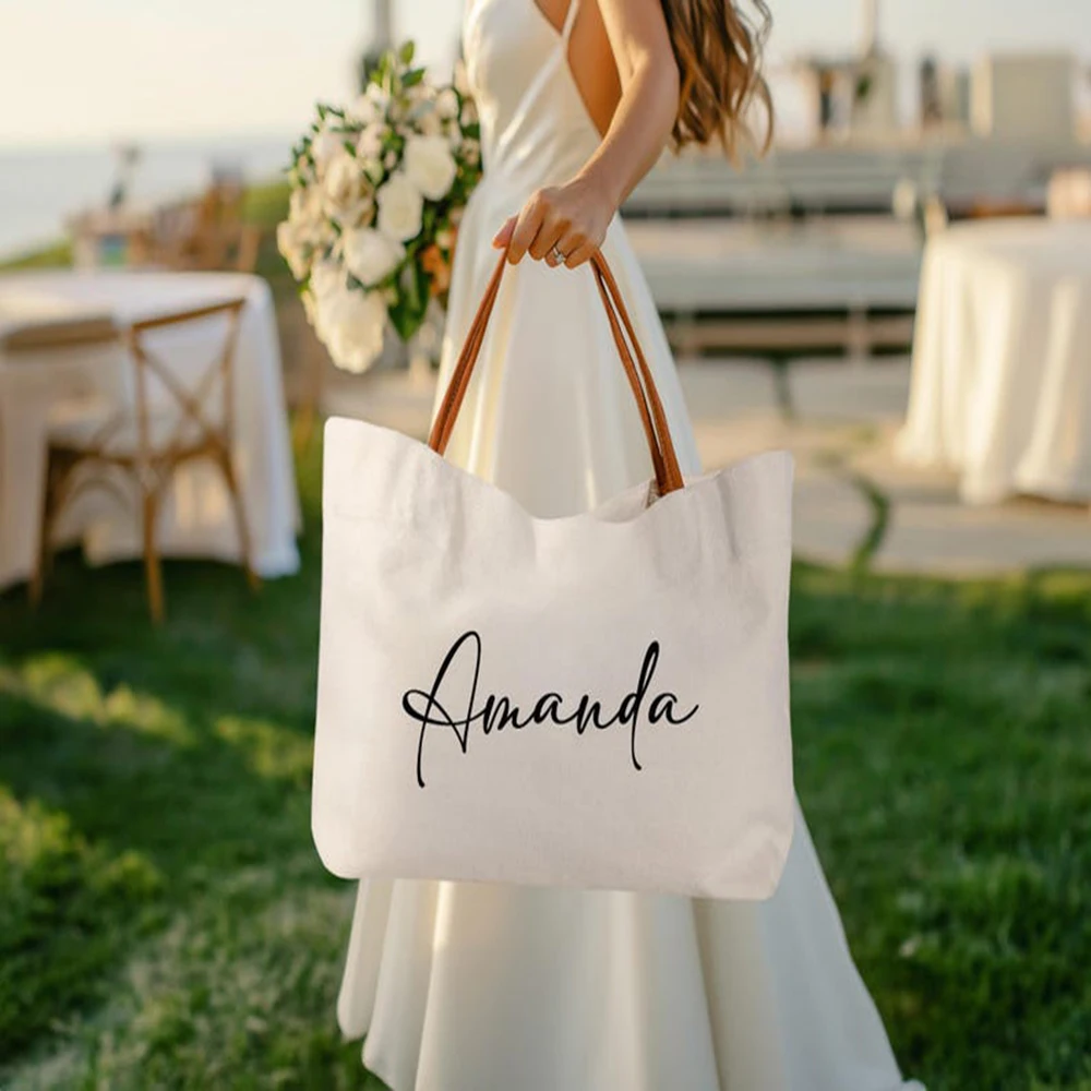 

Custom Name Tote Bag Simple Canvas Tote Personalized Versatile Bride Tote Bag Wedding Bachelorette Party Travel Handbag