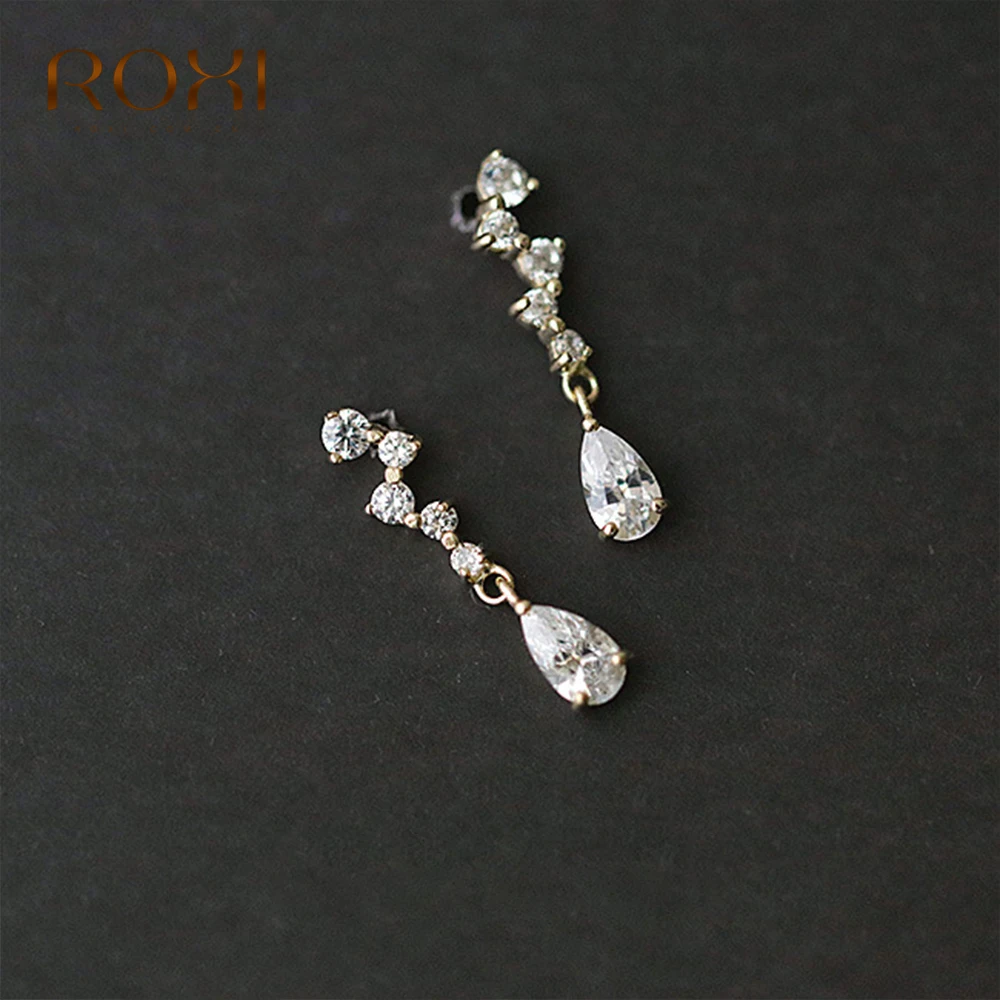 ROXI 925 Sterling Silver 1pair Cubic Zircons Water Drop Piercing Earrings For Women Gold Wedding  Engagement Jewelry brincos