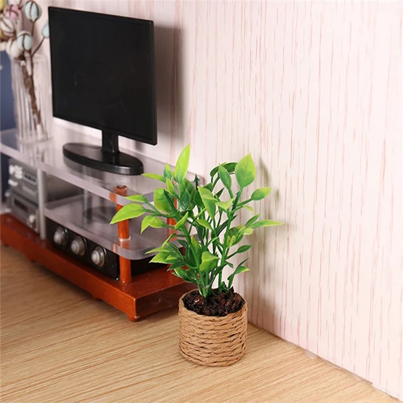 1pc 1:12 Dollhouse Miniature Plastic + Stone Orange Tree Potted Green Potted Plants Home Garden Furniture Decor Toy 75*30mm