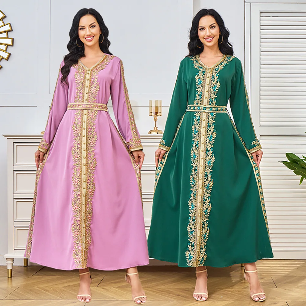 Women's 2024 New Muslim Robe Women's Long Dress Dubai Embroidered Beaded Evening Dress