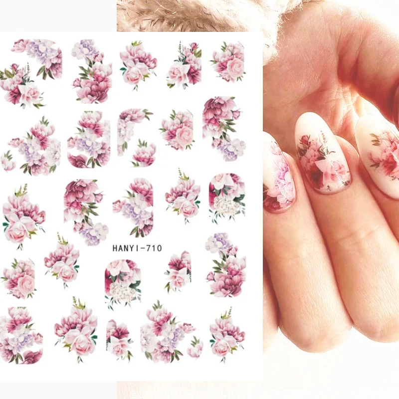 Nail Decal Stickers Classic semi-permeable floral Beauty Elegant Rose Nail stickers  Decoration For Nail Tips Beauty