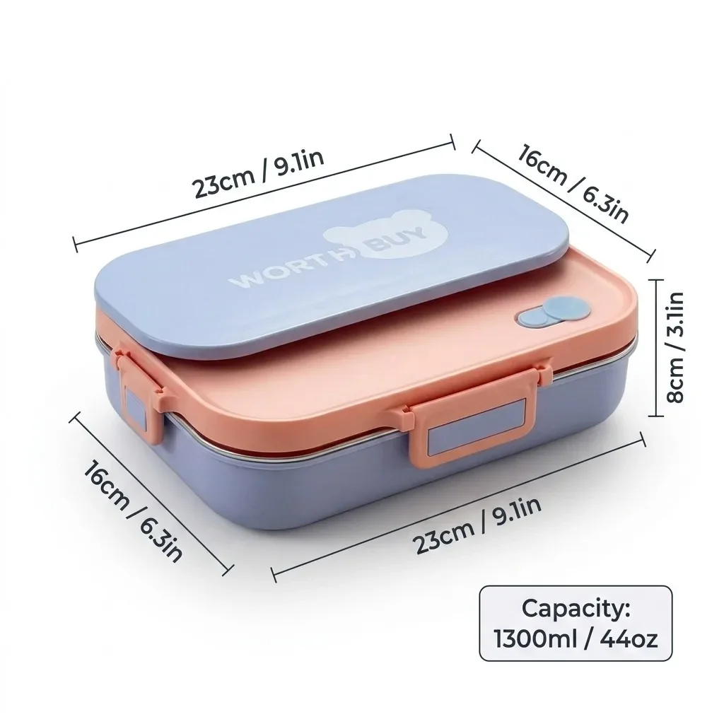 304 roestvrijstalen lunchbox met 4/5 vakken, geschikt voor gebruik in de magnetron, voor het bewaren van voedsel, voor kinderen en volwassenen, ideaal voor school, inclusief soepkom en bestek.