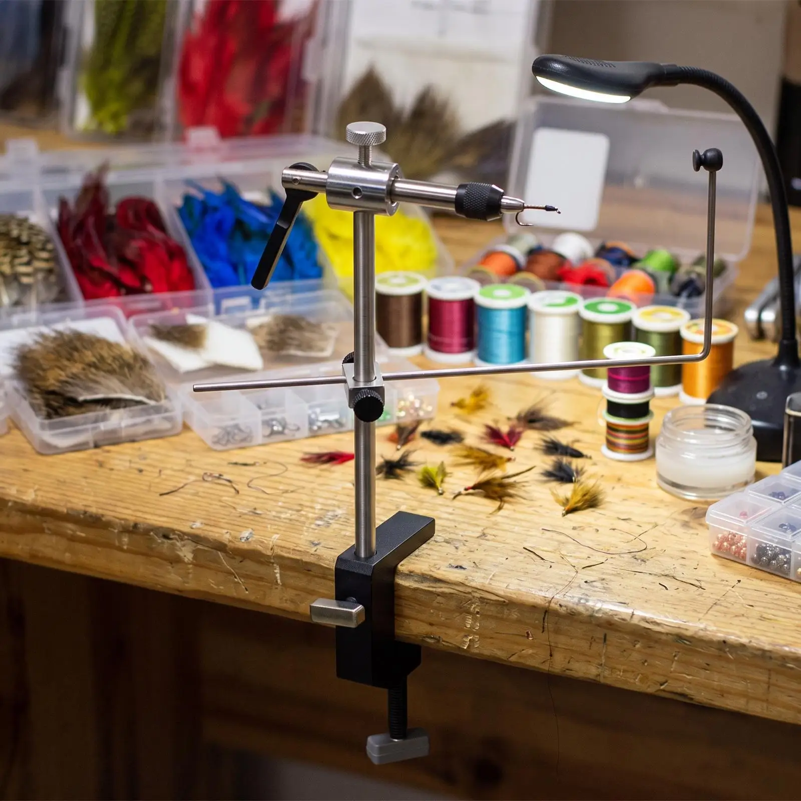 Bench Mount Fly Tying Vise Rotating Head Extension Rod Precision Hook Clamp for Lure Making Craft Tool