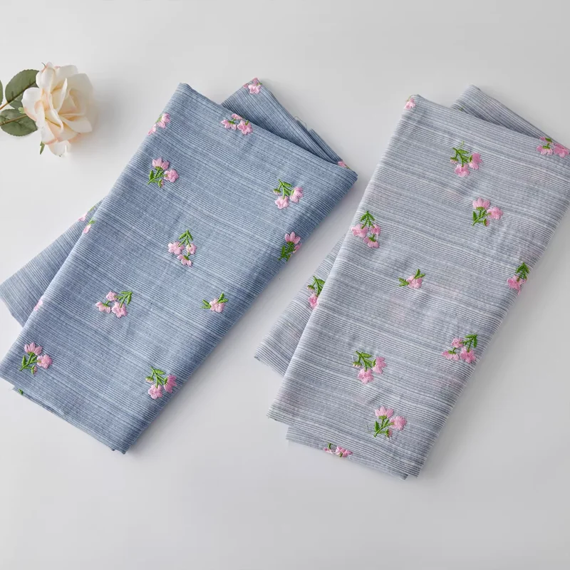 

Polyester Cotton Fabric Embroidered Floral Shirt Dress Coat Duvet Cover Pillowcase DIY Bag Fabric