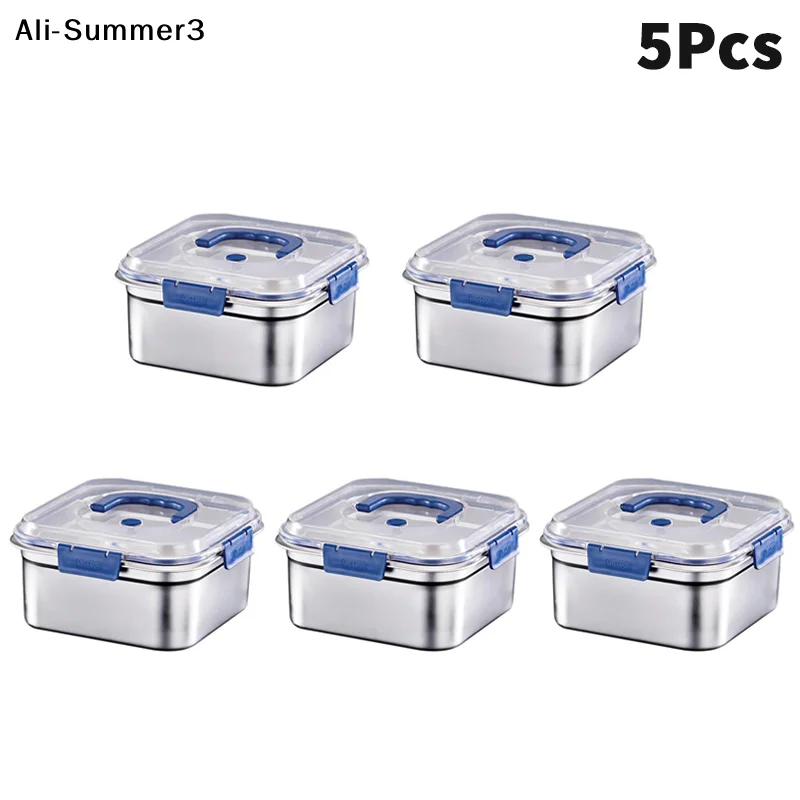 【S3y】1/3/5Pcs Stainless Steel Food Storage Box with lid Large Capacity  Lunch Box Refrigerator Fresh-Keeping Box