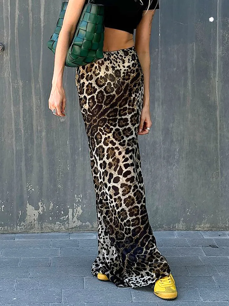 

BKLD Sexy Leopard Printed Wrapped Buttocks Fishtail Skirts Autumn Winter Temperament High Waist Long Skirts Clothes For Women