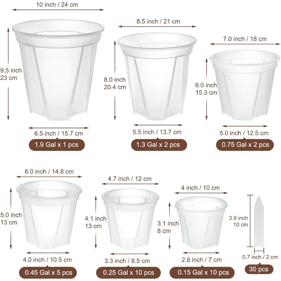 أوعية حضانة شفافة مع تصريف 30 عبوة 10 8.5 7 6 5 4 أوعية حضانة أوركيد بلاستيكية للنباتات مع 30 ملصق نباتي للشتلات