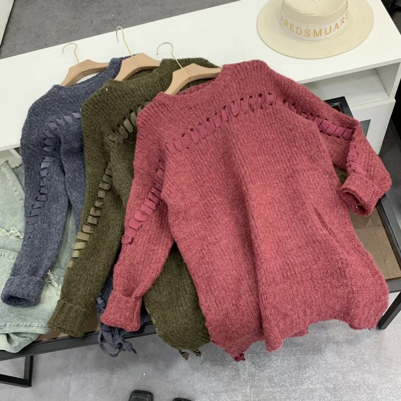 

Корейский круглый Ne Oversized Lazy Faion, повседневный универсальный трикотаж, удобный свободный крой, пуловер с круглым вырезом Ne, свитер