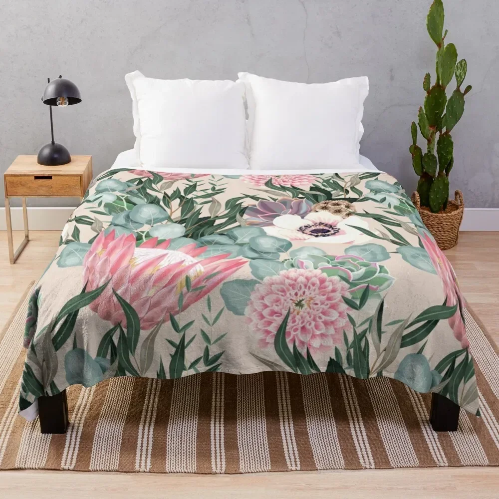 Vector seamless pattern with protea and greenery Throw Blanket Flannel Fabric Blankets Sofas Of Decoration Furry Warm Blankets