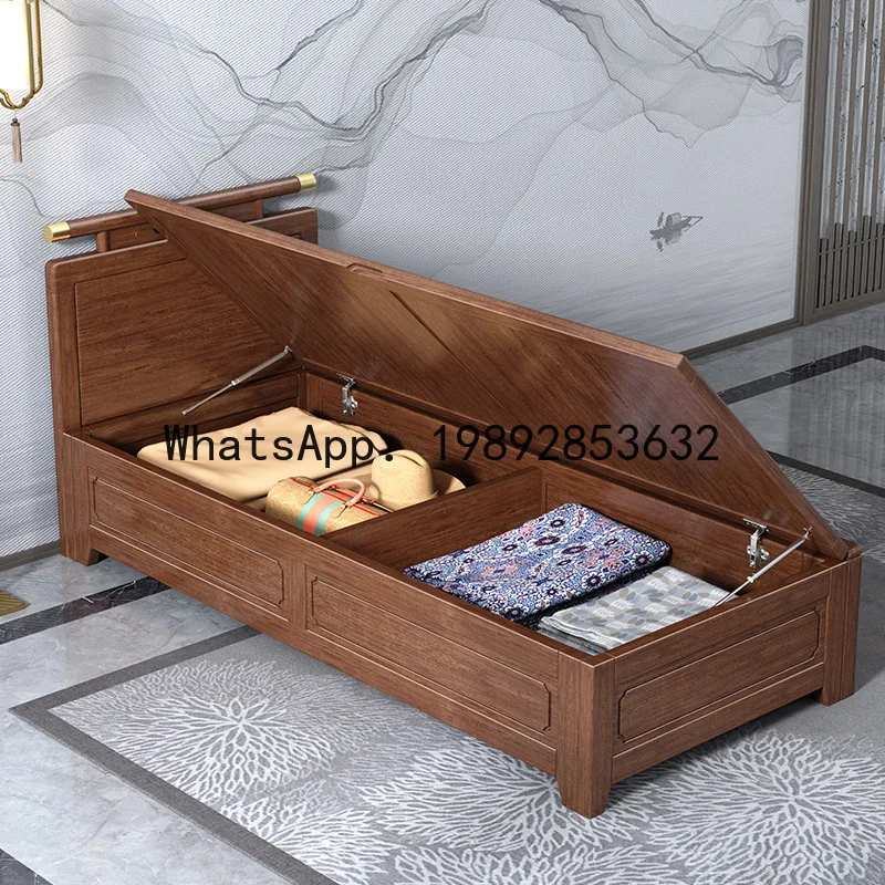 YFY New Chinese Style Solid Wood Chaise Lounge Chair Sofa Walnut Living Room Storage