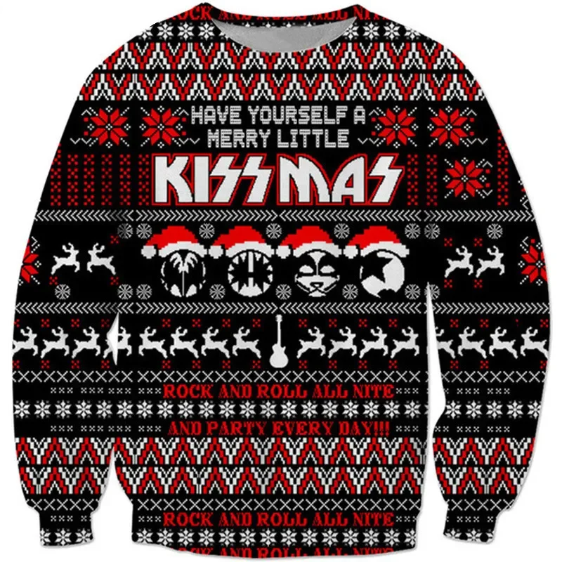 HX Novo Estilo 3D Impressão Kiss Band Homens Mulheres Moda Manga Longa Casacos Tops H071
