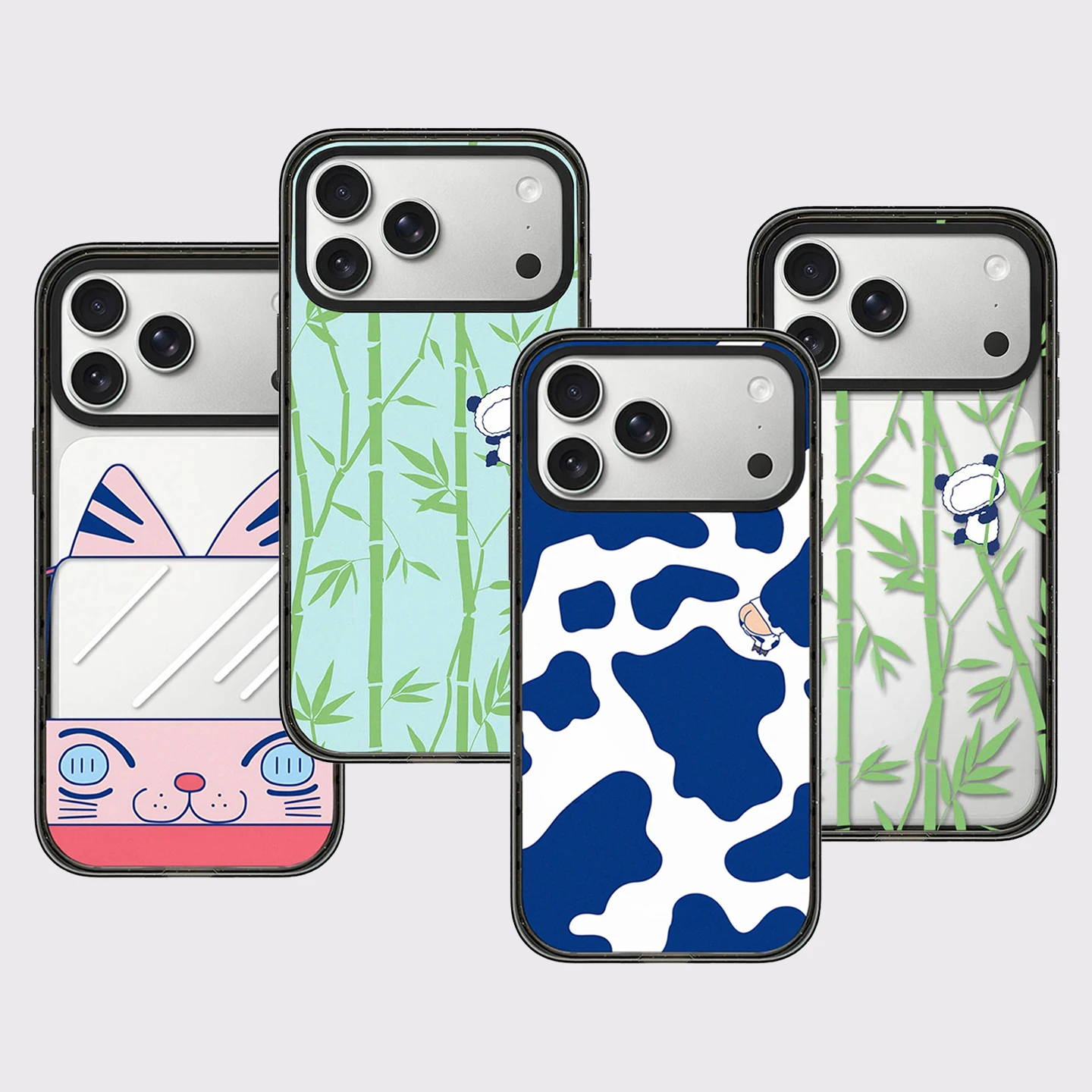 Cow Cat Panda Pattern Impact Black Magnetic Phone Case Cover for IPhone 12 13 14 15 16 17 18 Pro Max Case