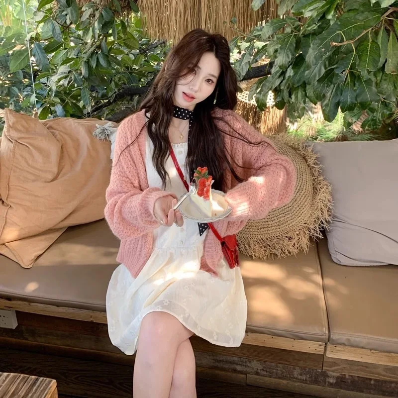 Damskie dzianinowe swetry rozpinane, codzienne kardigany, jednolite, z wycięciami, kołnierzykiem polo, długie rękawy, luźny krój, jednorzędowe, lekko rozciągliwe, na jesień.