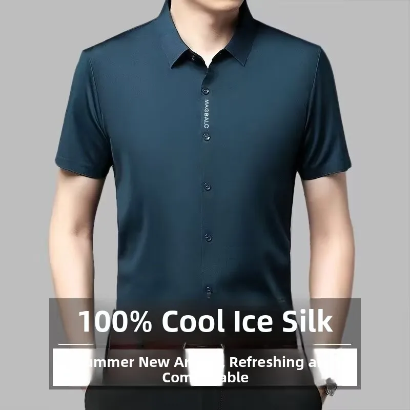 

Ice Silk ort Sve irt Men's Busin Casual Profional Loose Fit Summer Workwear Thin Stand Edition Button down