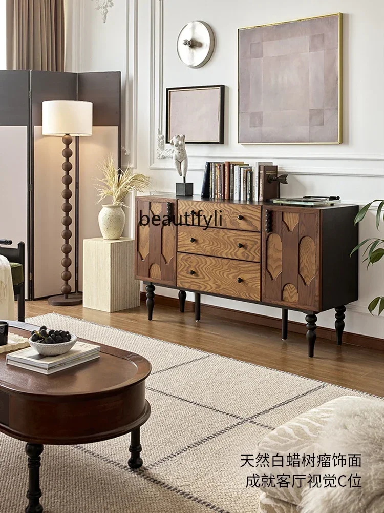 

45French Retro Solid Wood Side Cabinet Living Room Hallway Mid-Ancient Style Sideboard Cabinet Wall High-Grade Bedroom