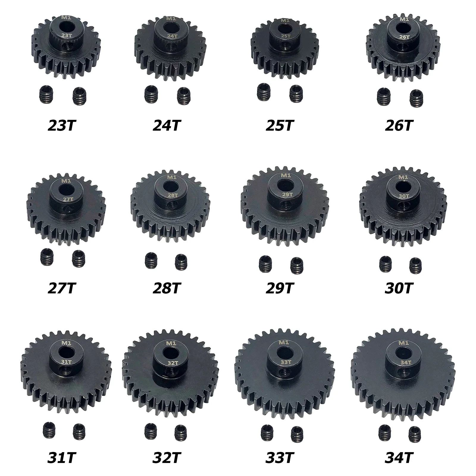 1Pc 11T-34T Motor Pinion Gear M1 5mm Shaft Material Harden Metal Gears Replacement for 1/8 RC Car Buggy Truggy Monster Truck