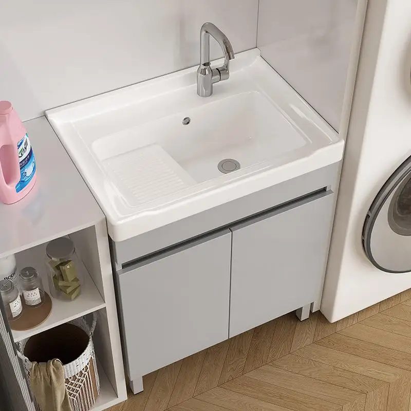 

Bathroom Cabinet Ceramic Washbasin Laundry Basin with Washboard Honeycomb Aluminum Balcony