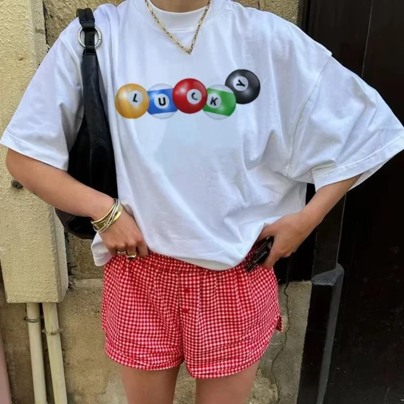 

Lucky Pool Ball футболки с графическим рисунком милые эстетические футболки для женщин и мужчин модная модная одежда большие размеры ретро Y2k гранж уличная одежда топы