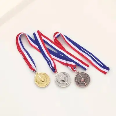 

3pcs Durable Metal Reward Medals Golden Silver Bronze Sports Competition Awards School Race Winner Bulk Hanging Ribbon Prizes