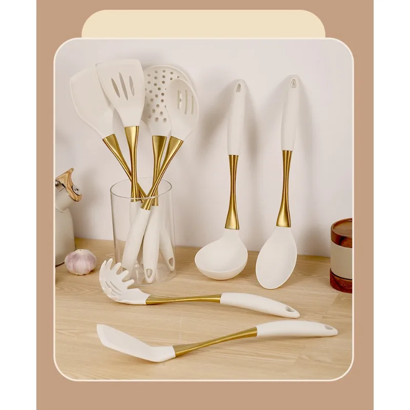 Platinum handle silicone kitchenware 304 stainless steel silicone kitchenware 8-piece set, cooking spoon tool