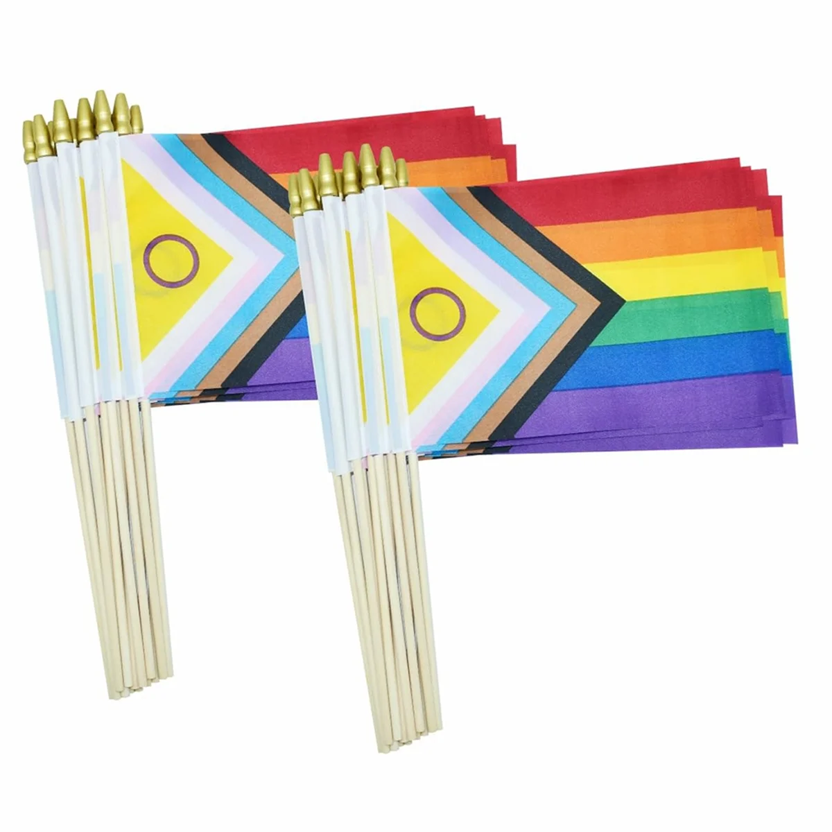 50 Pack Intersex Progress Gay Pride Stick Flag Small Mini Rainbow Hand Held LGBTQ Flags,5x8 Inch