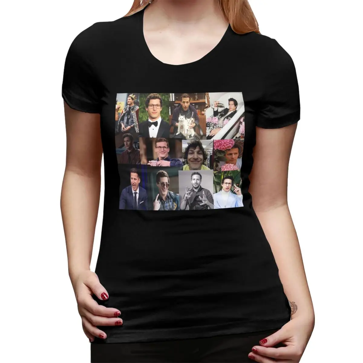 アンディ・サムバーグ (ジェイク・ペラルタ) ピクコラージュ Tシャツ 女性用 ラウンドネック ストリートウェア Tシャツ レディース 半袖服 トップス