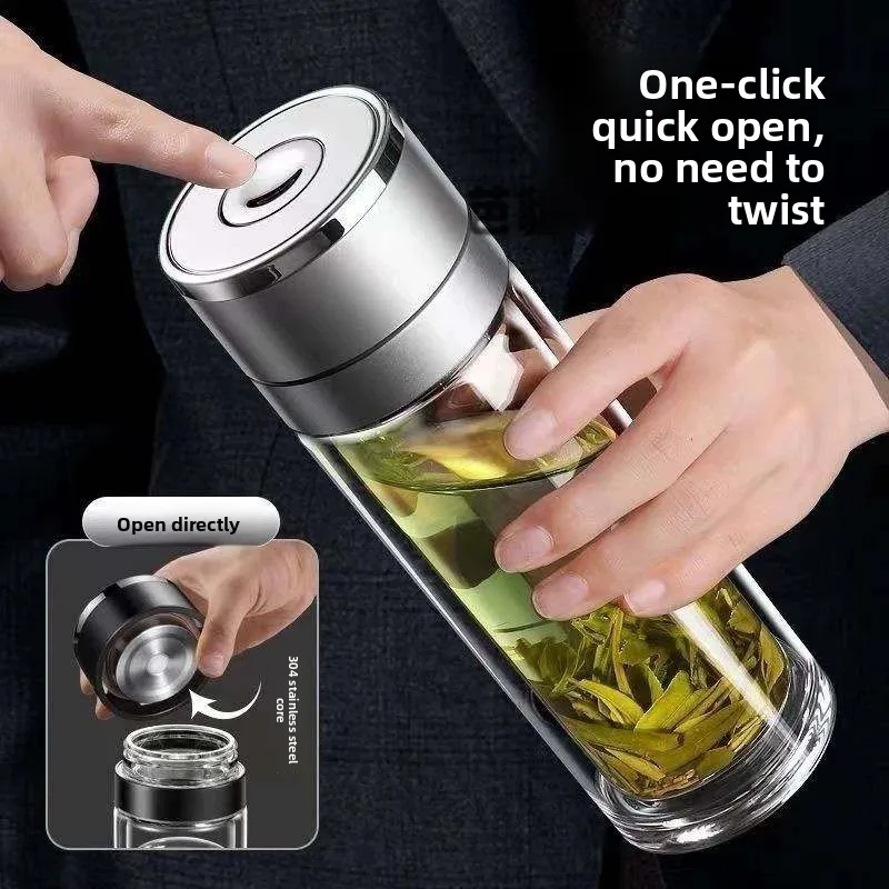 

Large Size Tempered Glass Water Cup Anti-Fall Explosion-Proof Double Layered Men Women Travel Insulated Filtering Cup Set
