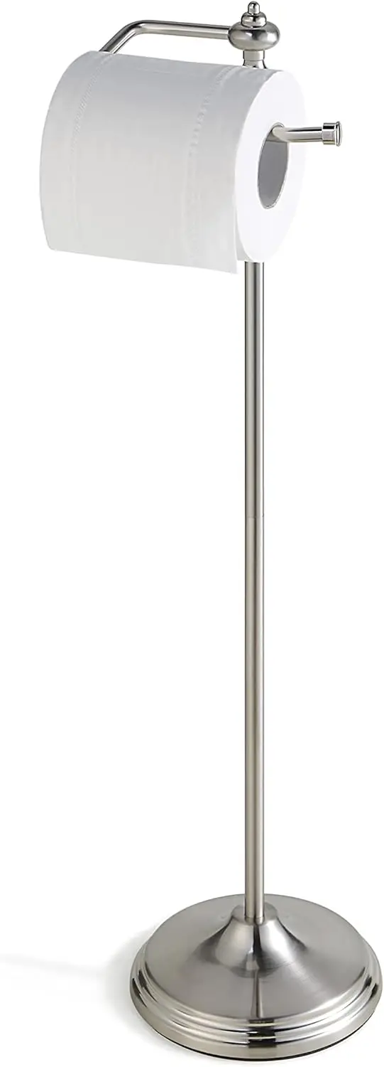 

Free Standing Toilet Paper Holder with Reserve Function, Satin Nickel Finish for Bathroom Organization