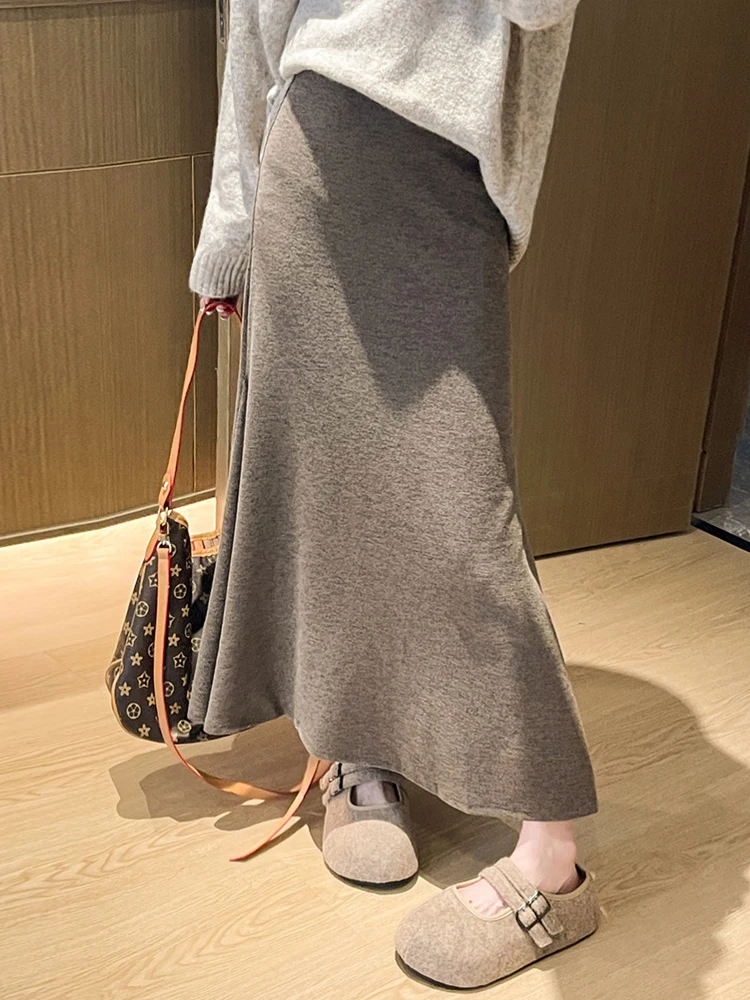 

Retro Fi Tail f Skirt High Waist A-Line Women's Autumn Winter Slimming Skirts Drapey Waist Covering Hip Long Dres