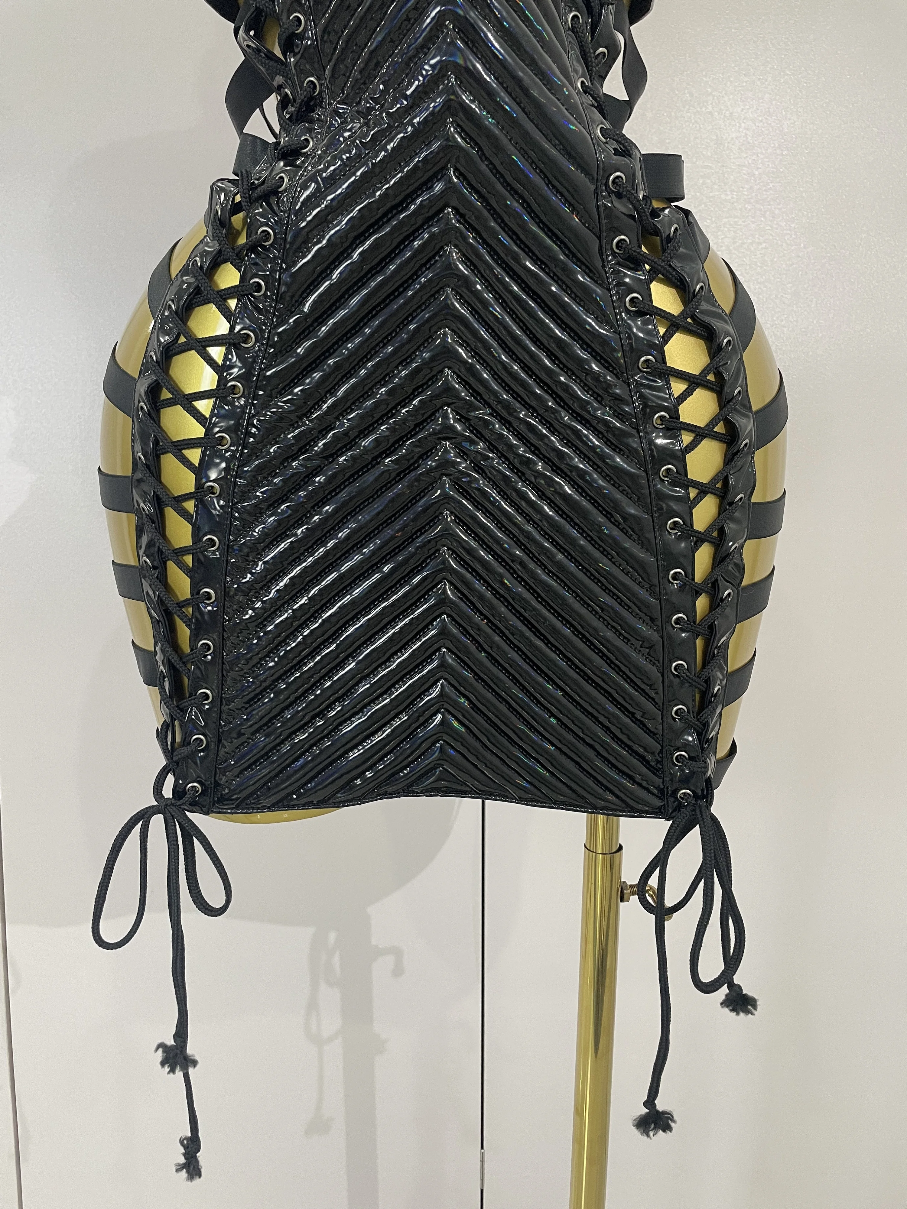 مثير جلد أسود الجوف خارج القوطية ضمادة الرسن فستان قصير المرأة جوجو الرقص المغني ملهى ليلي بار أداء المرحلة ارتداء #6