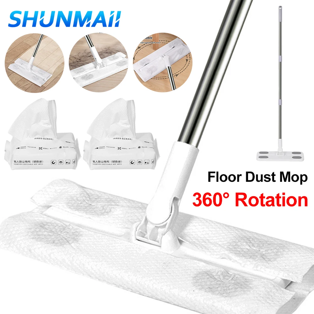 360 Degree Rotation Dry & Wet Flat Mops with Disposable Mop Pad Cleaning Mop Static for Hardwood Laminate Tile Floor Cleaning