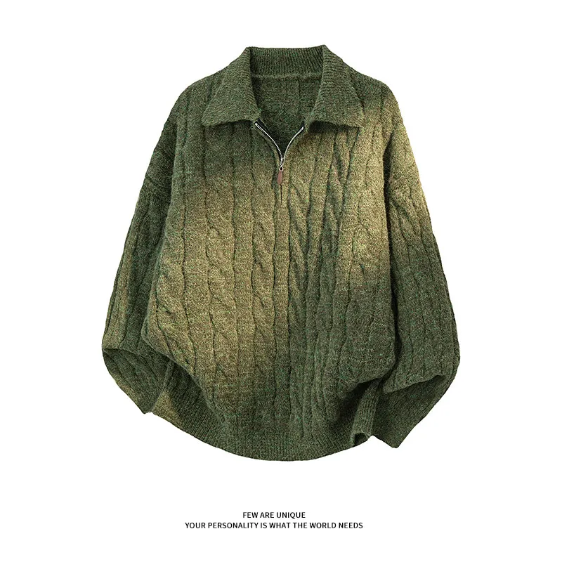 

Мужской вязаный свитер в стиле ретро с воротником на молнии, зимний, повседневный, теплый, из полиэфирного волокна, мягкий, удлиненный, стандартный крой