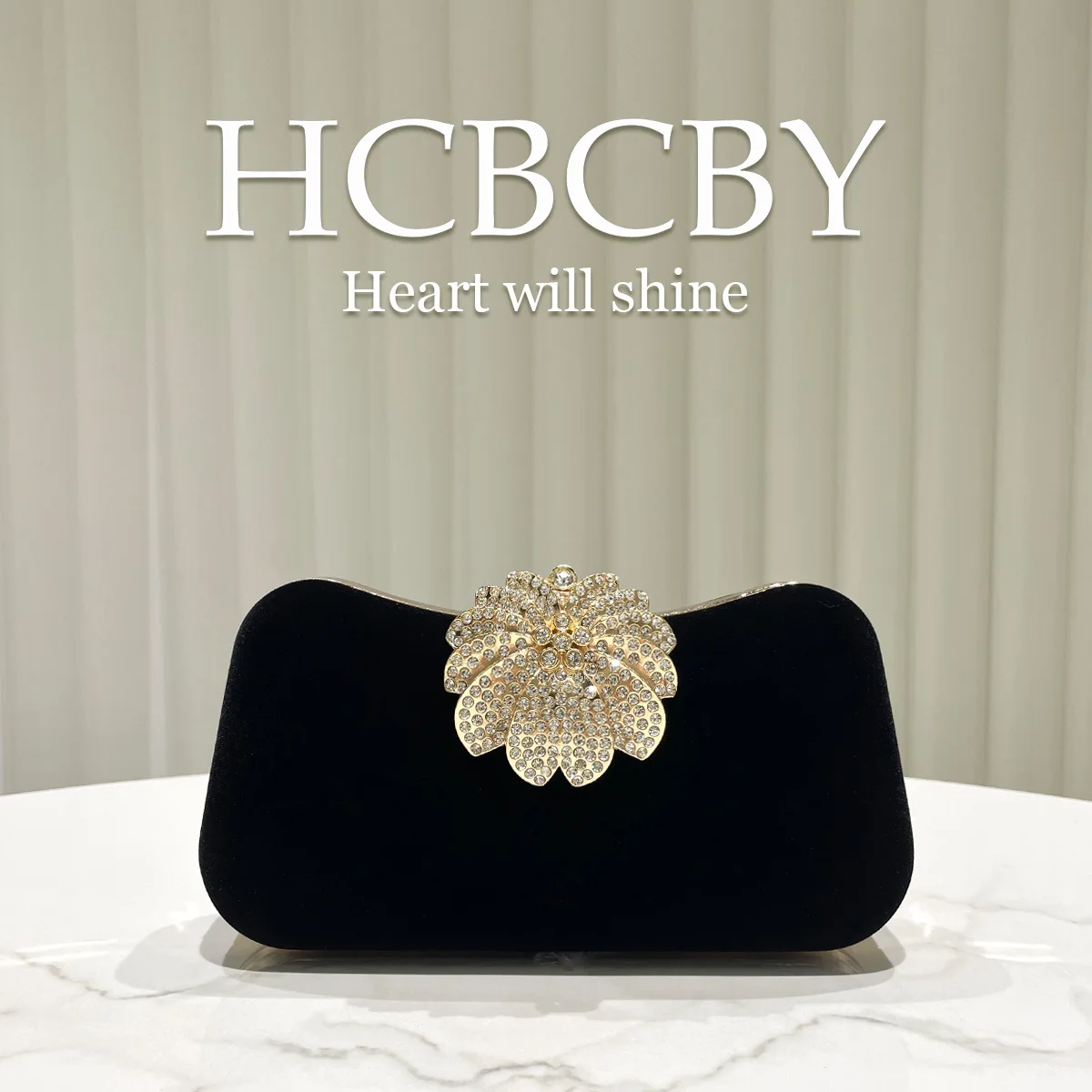 Black light luxury shiny rhinestone buckle decorative elegant velvet dinner bag women's fashion elegant dress clutch bag