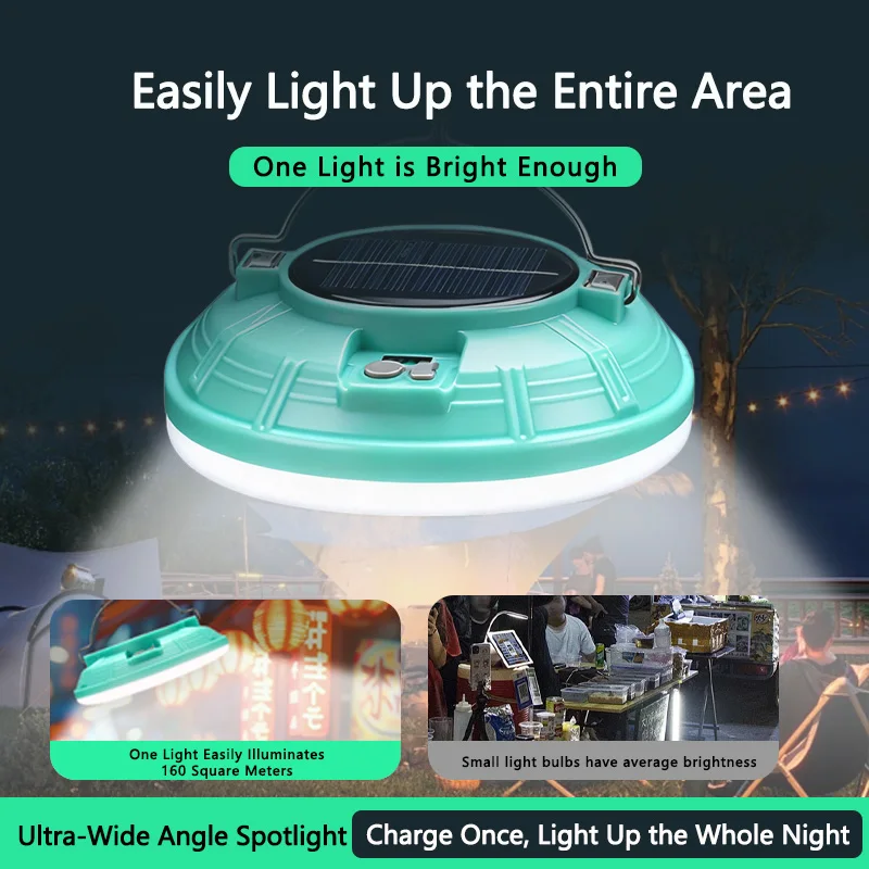 2-in-1 태양광 충전 캠핑 라이트 걸이형 라이트 휴대용 디자인 텐트 하이킹용 기능성 라이트
