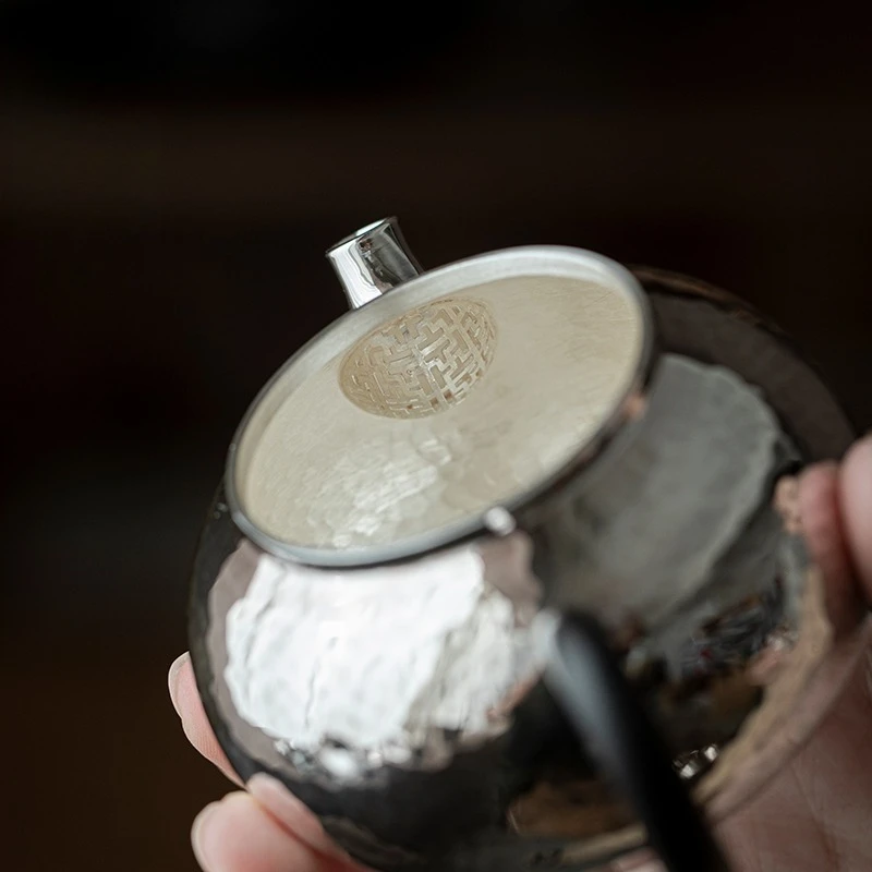 Teekanne aus Sterlingsilber, handgefertigter Retro-Tee mit Hammermuster