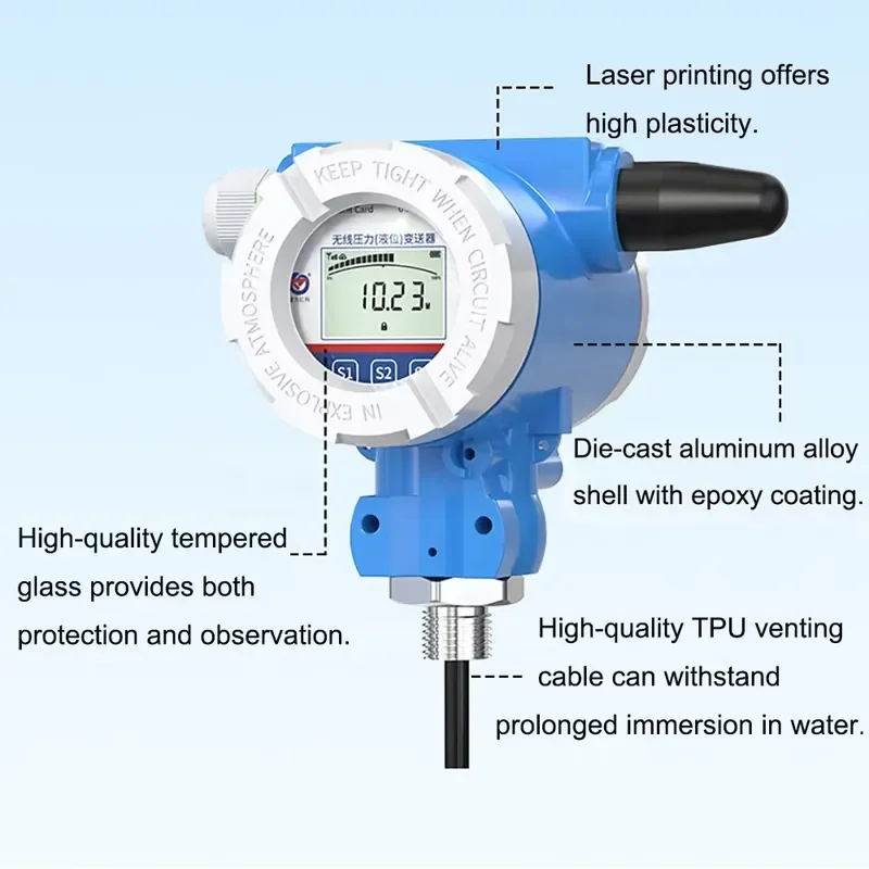Wireless Water Level Transmitter with LCD Display Submersible Hydrostatic Level Sensor for view 3