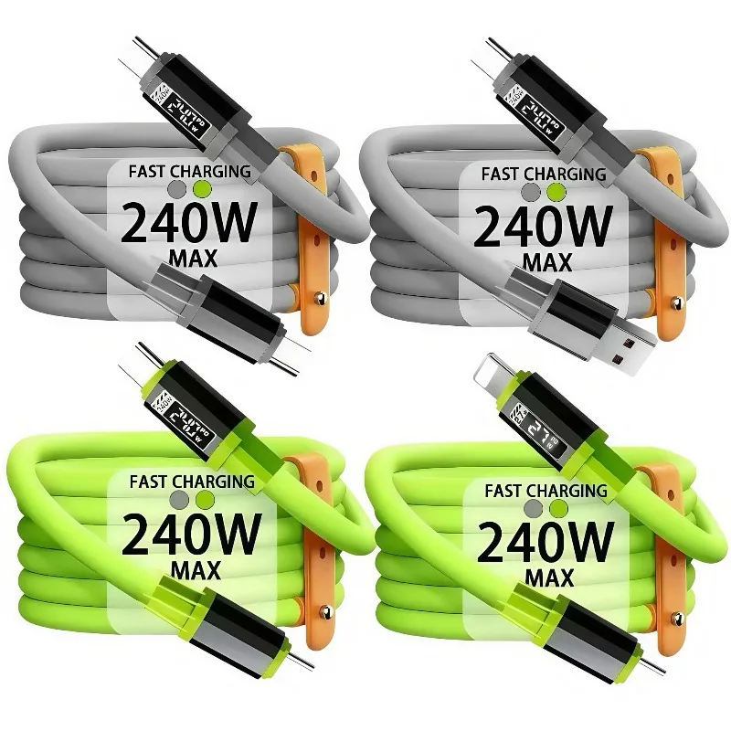Cabo de dados de telefone de 240 W em estoque, carregamento rápido inteligente, carregamento rápido de alta potência, compatível com Apple, Huawei e USB-C