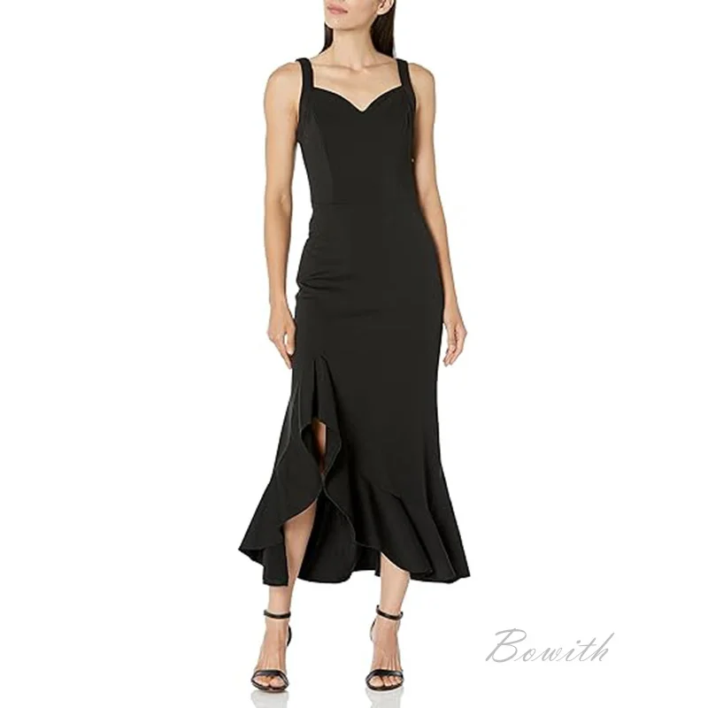 

Bowith Summer Evening Dresses V-Neck Spaghetti Strap Sexy Long Dress Ruffles Asymmetry Cocktail Dress vestidos