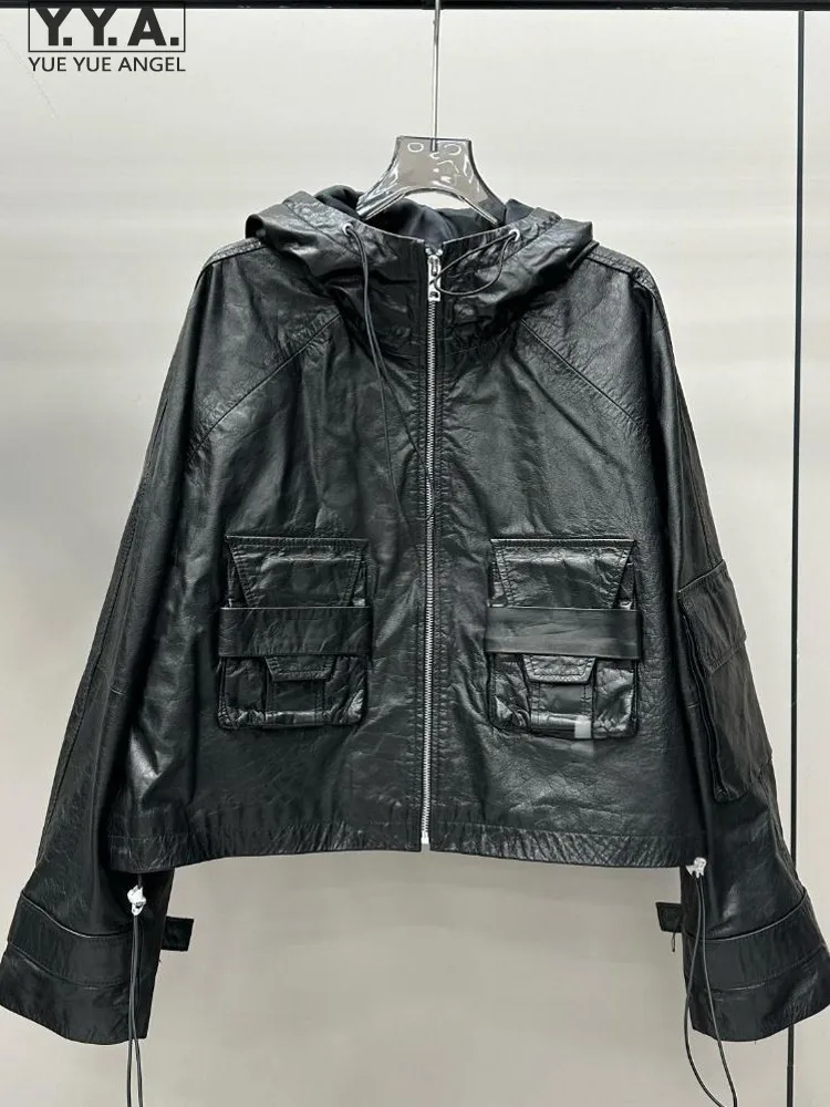 Nuovo designer Lady tasca con cerniera con cappuccio giacca in vera pelle di vacchetta manica lunga retrò autunno inverno stile corto casual femminile