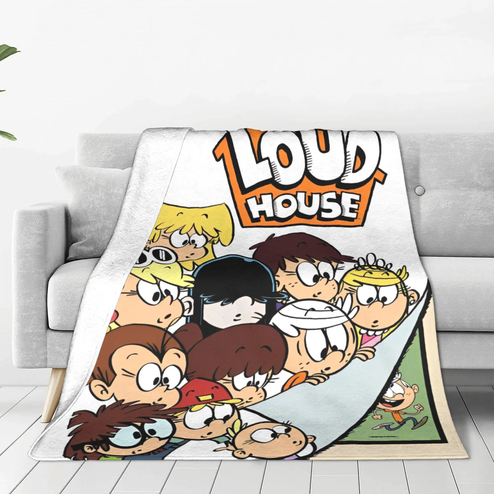 L-Loud Houses Family Cartoon Knitted Blankets Fleece Comedy Lincoln Loud Lightweight Throw Blankets for Car Sofa Couch Bed Rug