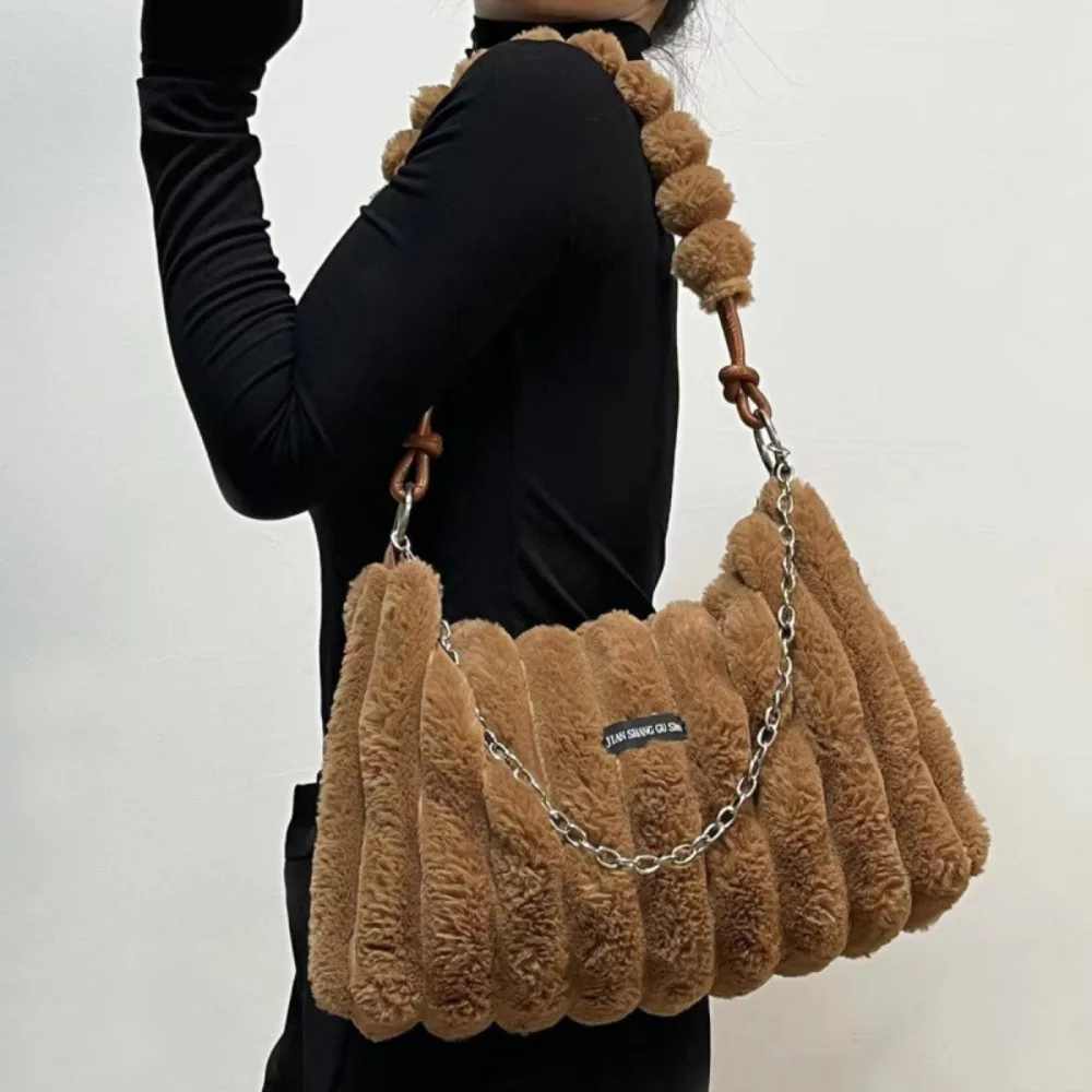 

Современная пушистая сумка в евро-американском стиле с цепочками, дизайнерская мягкая сумка, роскошные сумки через плечо с застежкой-молнией, офисные сумки