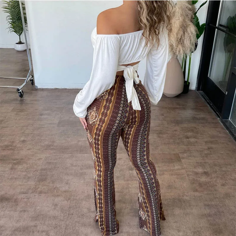 Flare Pants Ethnic Tribal Print Bell Bottom Yoga Hose